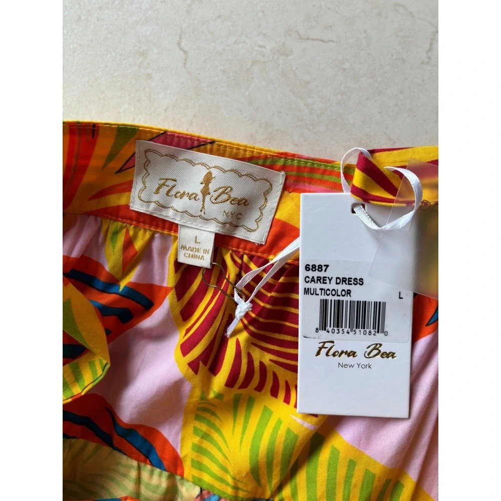 Flora Bea‎ NYC Carey Dress Womens Large Yellow Ruffle Tie Resort NWT